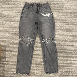 American Eagle-distressed blk/gray jeans. Mom Jeans. Size 0 short.